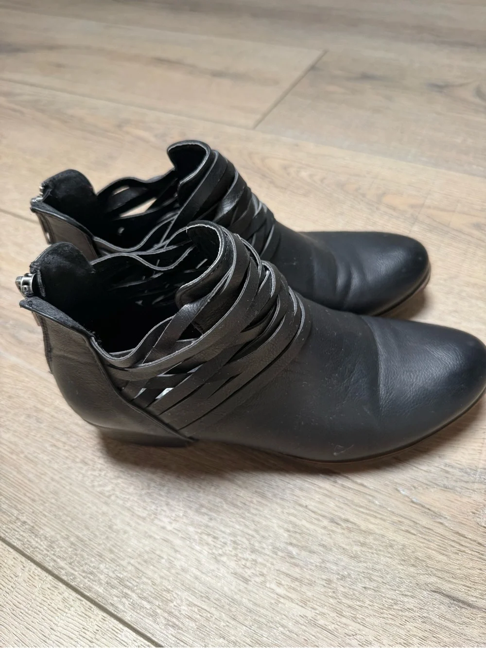 Women's Black Ankle Boots with Wrapped Strap Detail